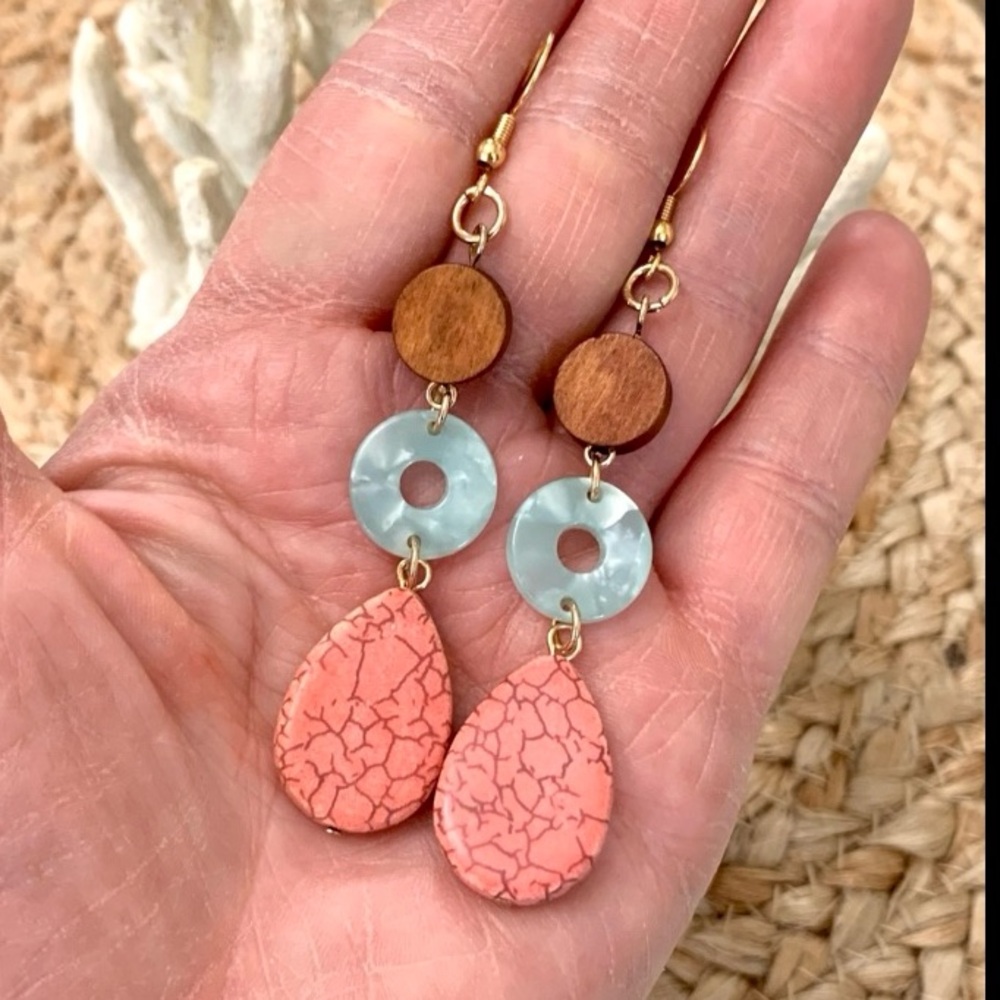 Colorful Wood & Bead Earrings - Picture 2 of 6